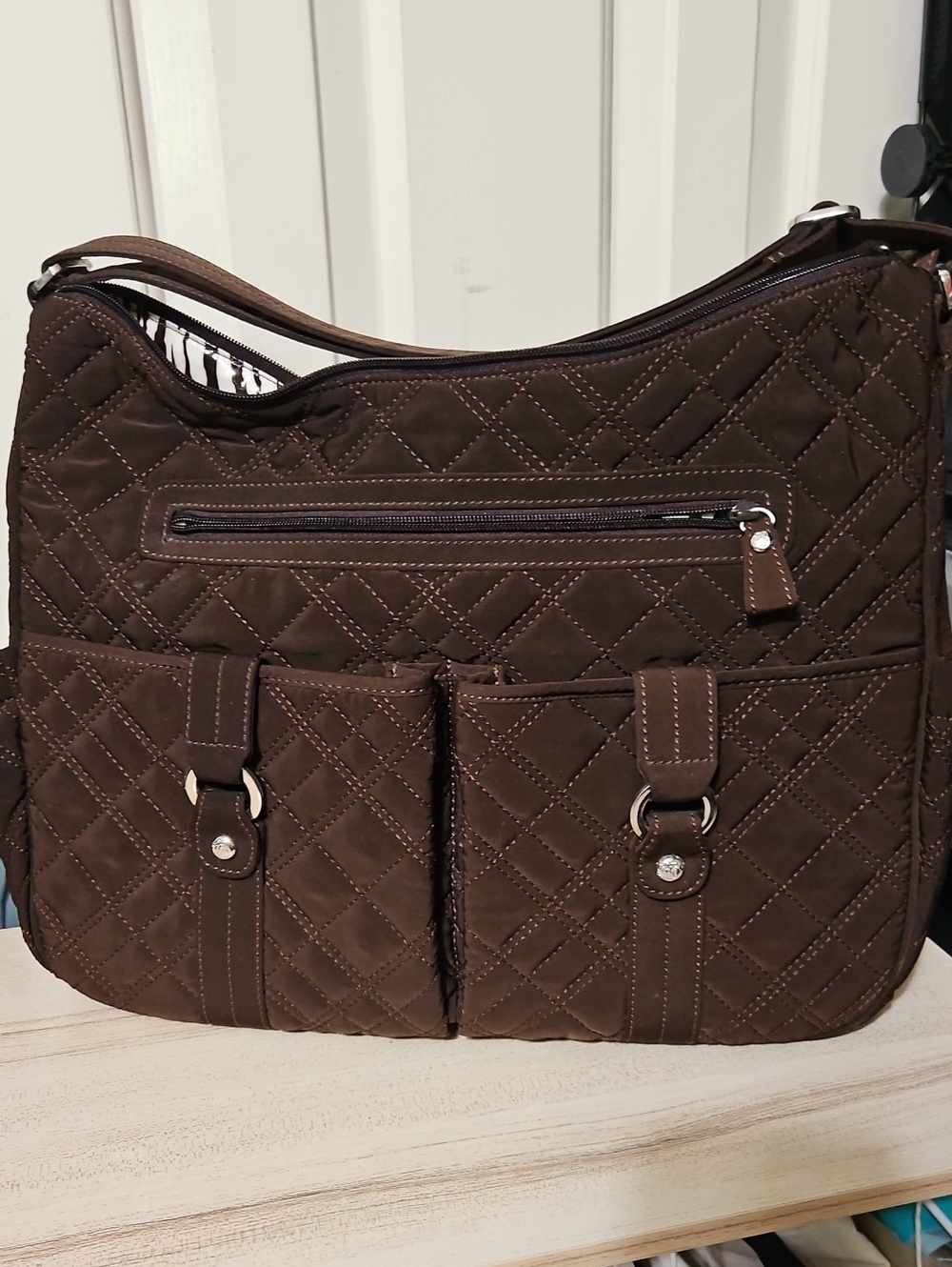 Vera Bradley EUC Diaper Quilted Chocolate Brown Shoulder Bag